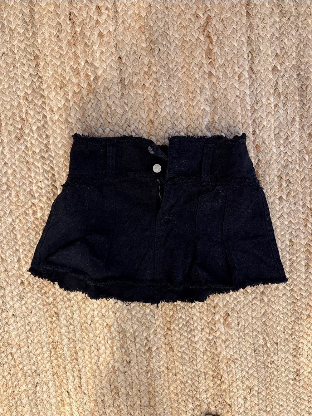 Women’s Black Denim Skirt - Frayed Hem
